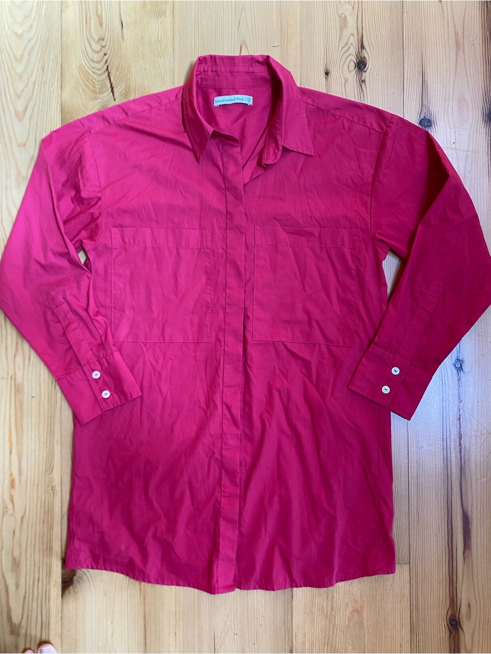Abercrombie & Fitch Women's Red Button-Down Tunic Shirt Vibrant Colour Fuchsia